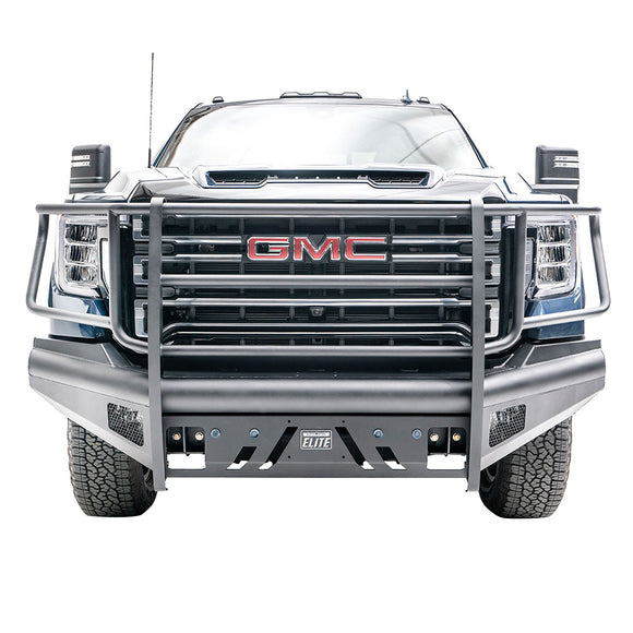 Fab Fours GM20-Q5060-1 Black Steel Elite Front Bumper with Full Grill Guard for GMC Sierra 2500/3500 2020